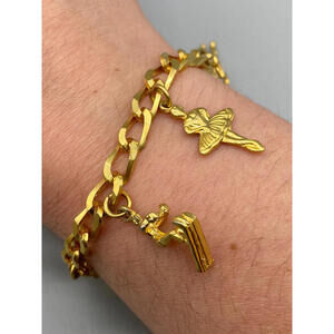 Vintage Gold Tone Charms Ballerina Golf Bag Ski Curb Chain Link Bracelet